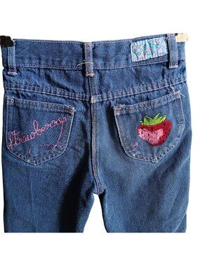 Vintage 1970's Girls Jeans  5 20x18 SLIM Denim Embroidered Disco Pockets Berries